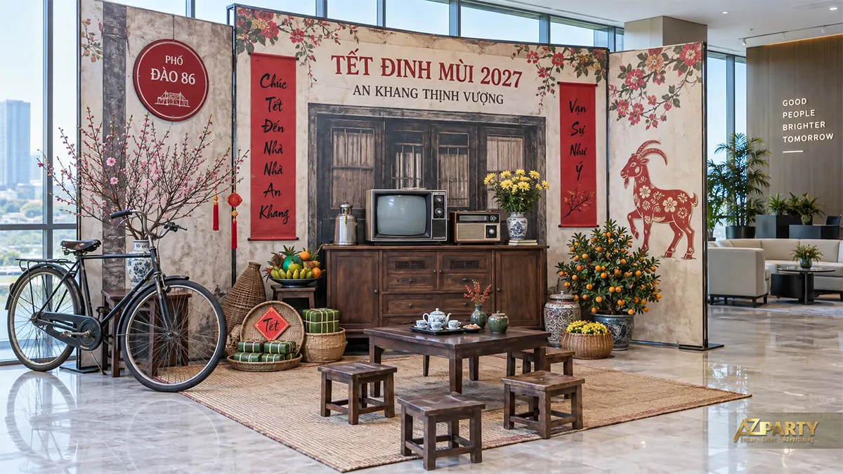 Phố Đào 86 với xe đạp, tủ gỗ, tivi cổ và bàn trà ngày Xuân