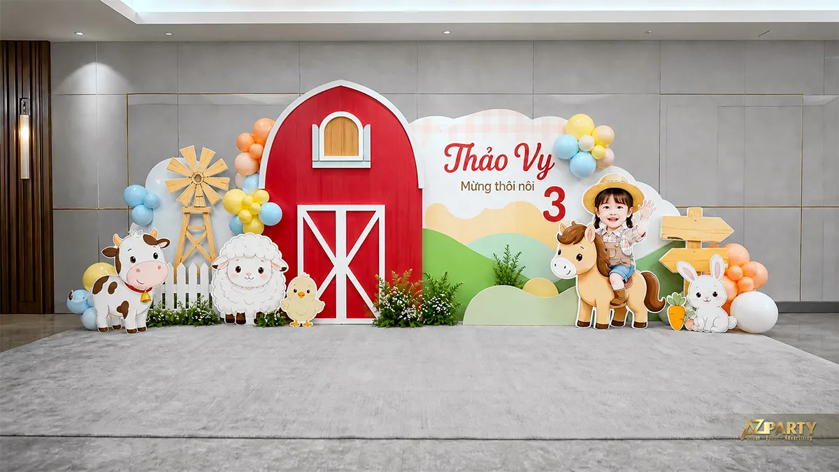Phông nền nông trại đỏ kem với bố cục gọn