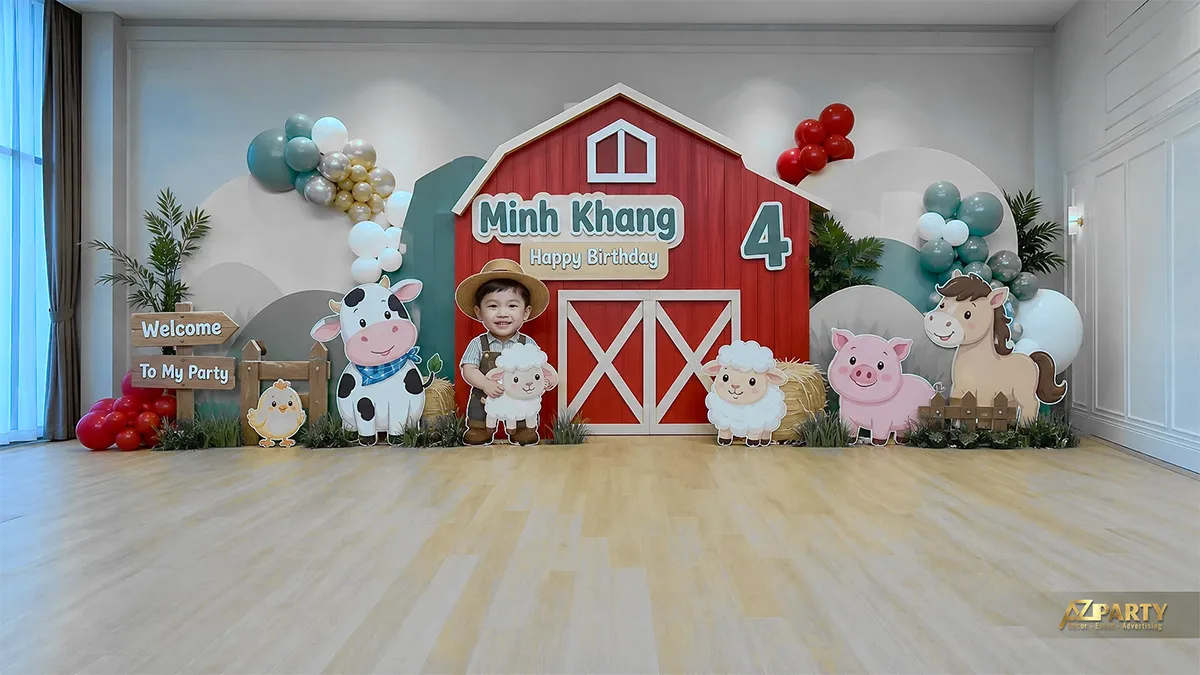 Mẫu nông trại đỏ xanh tối giản cho không gian trong nhà