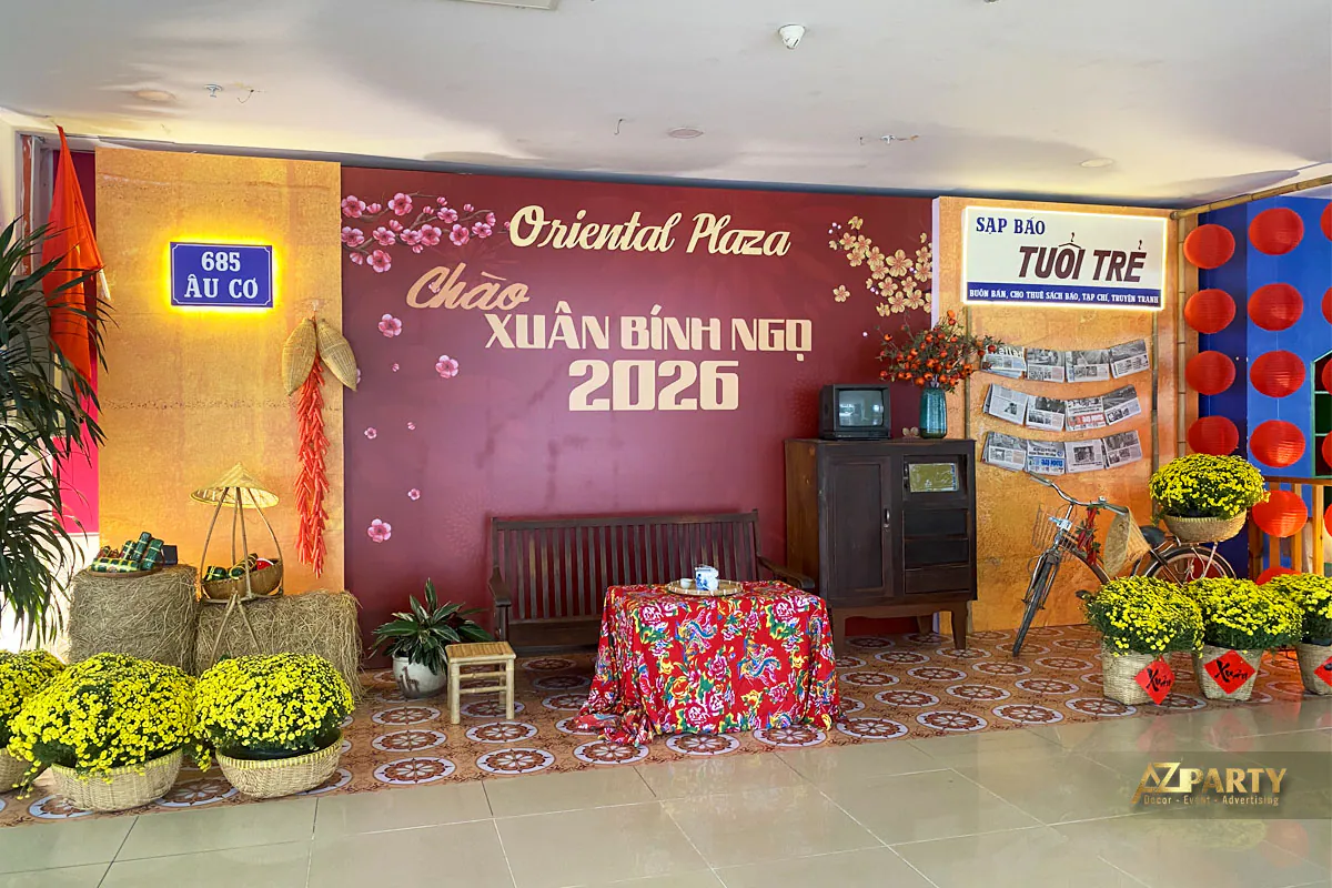 Tiểu cảnh Tết xưa phong cách hoài cổ, tone màu rực rỡ tại chung cư 