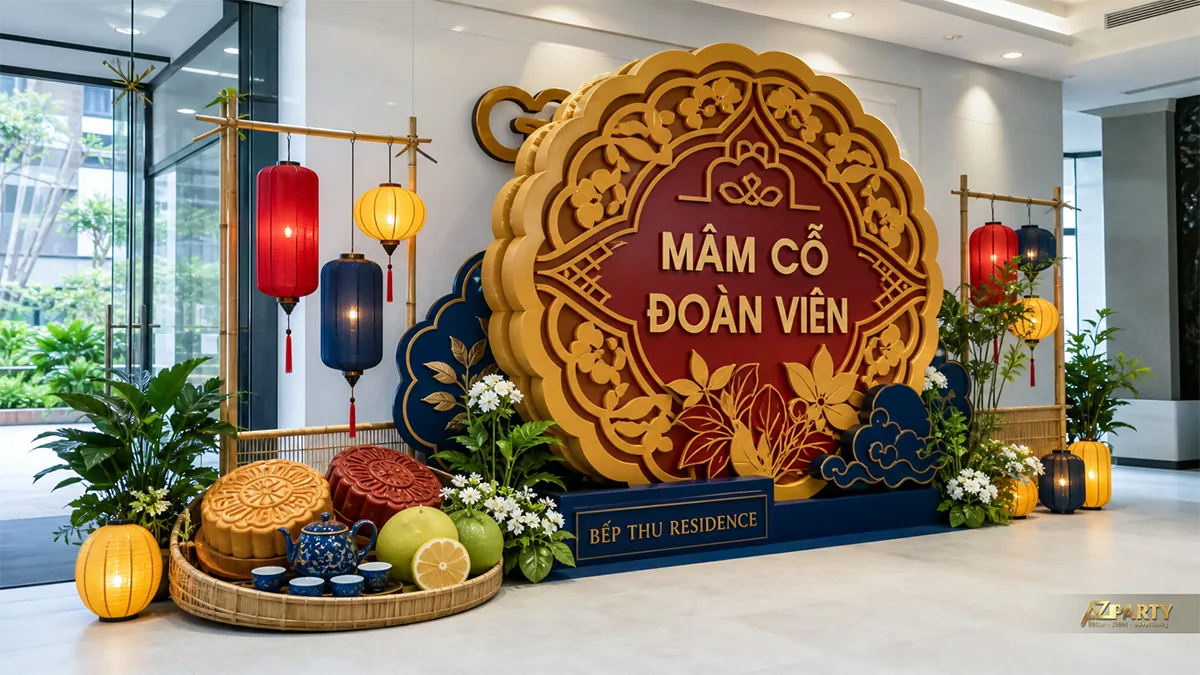 Vách mâm cỗ đoàn viên màu vàng nâu