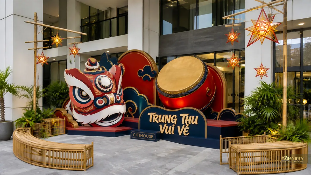 Đầu lân và trống hội tại khu căn hộ