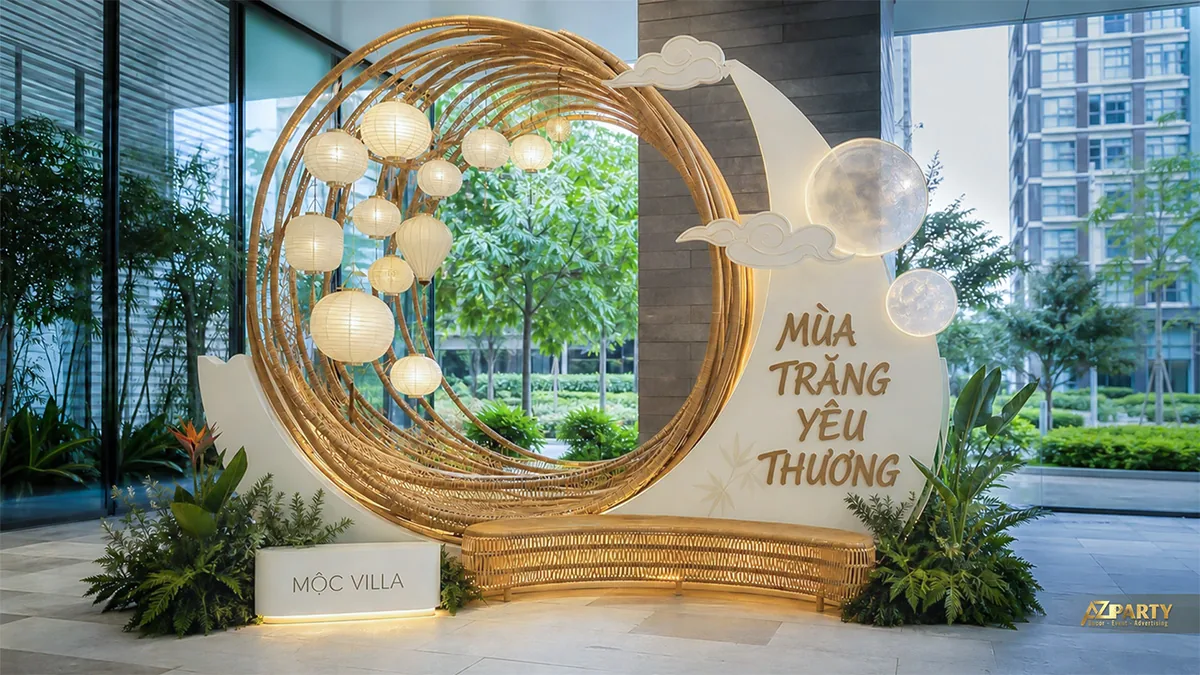 Khung tre hình tròn và trăng trắng