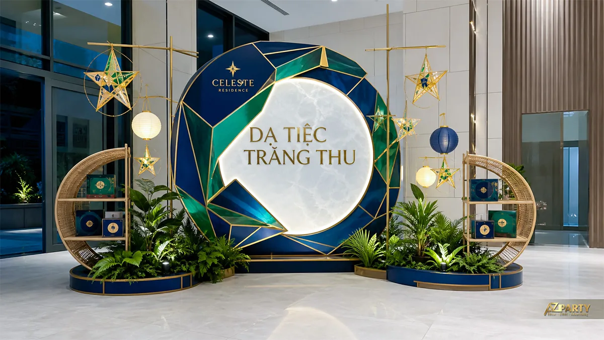 Tiểu cảnh trăng xanh hình học ở sảnh