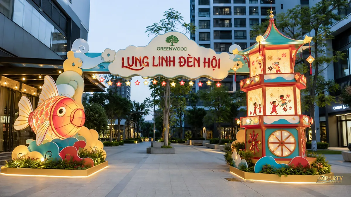 Cổng phố đèn cùng cá chép và tháp đèn