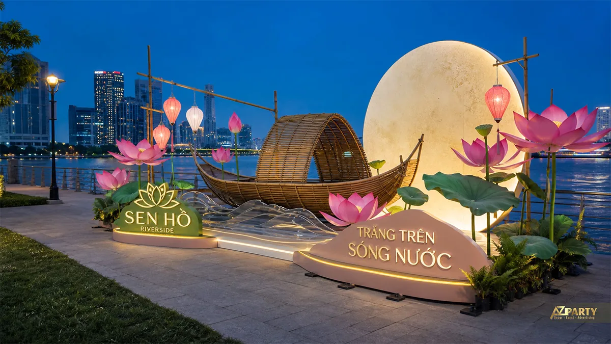 Con thuyền trên sóng cạnh hồ nước