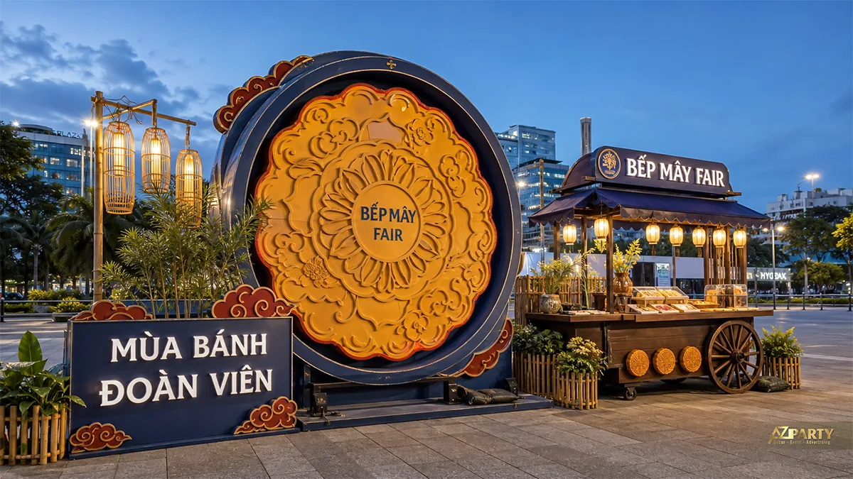 Bánh Trung Thu lớn bên quầy nhỏ