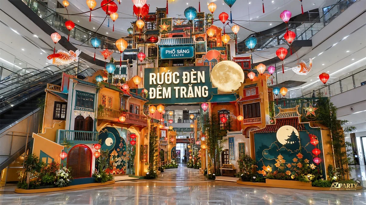 Phố đèn nhiều màu trong khu mua sắm