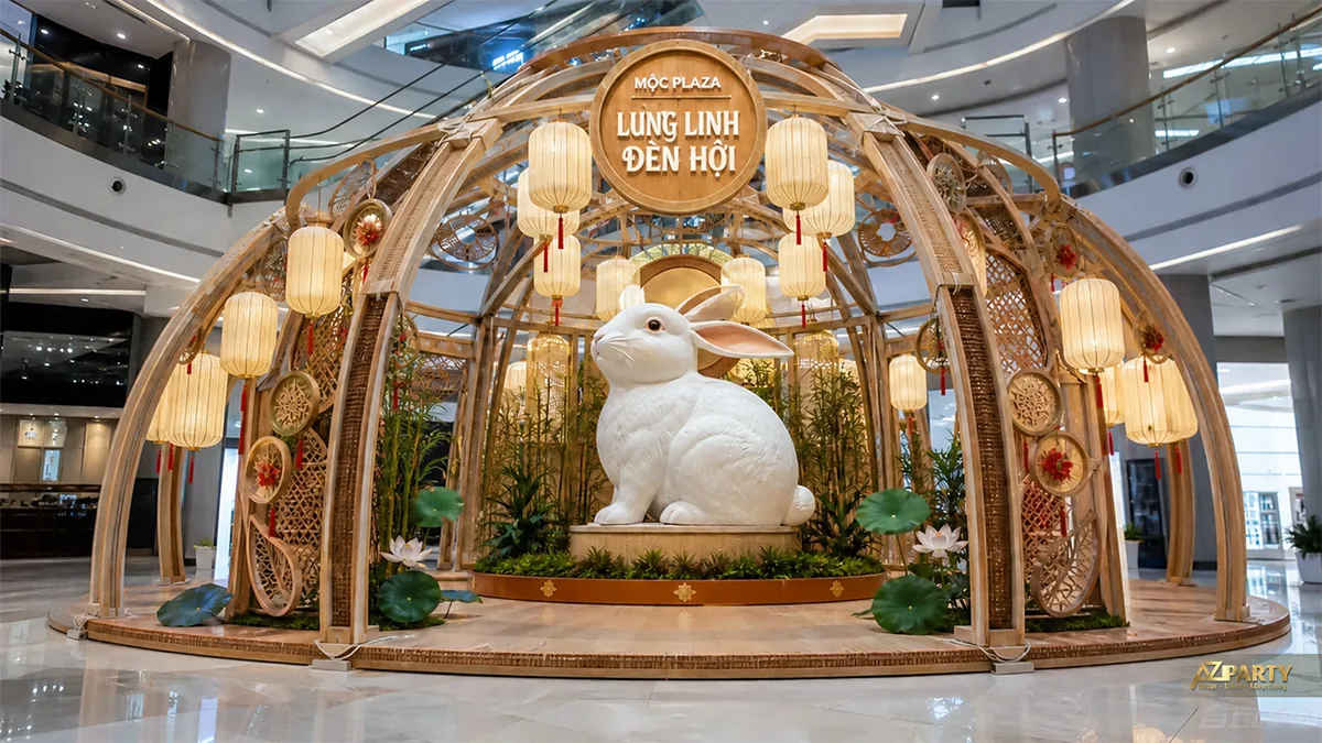 Lồng tre hình vòm có thỏ ngọc