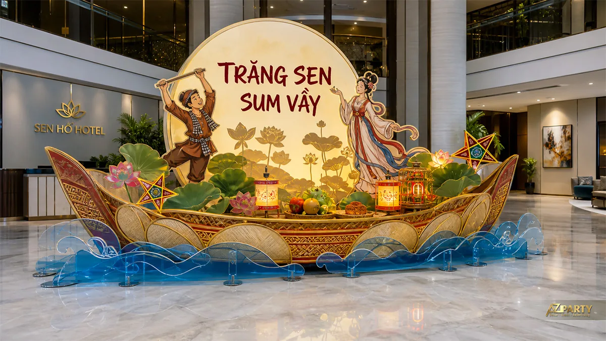 Con thuyền và hoa sen trong tiểu cảnh truyền thống