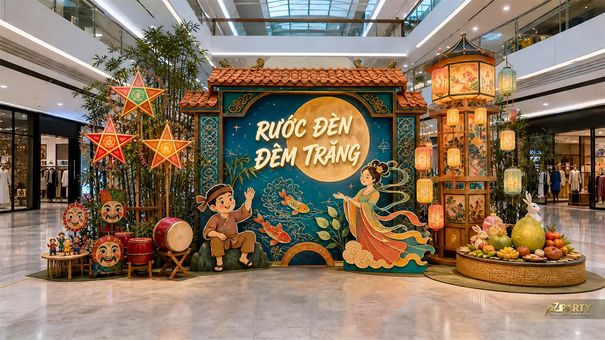 Phố đèn có trẻ em rước đèn