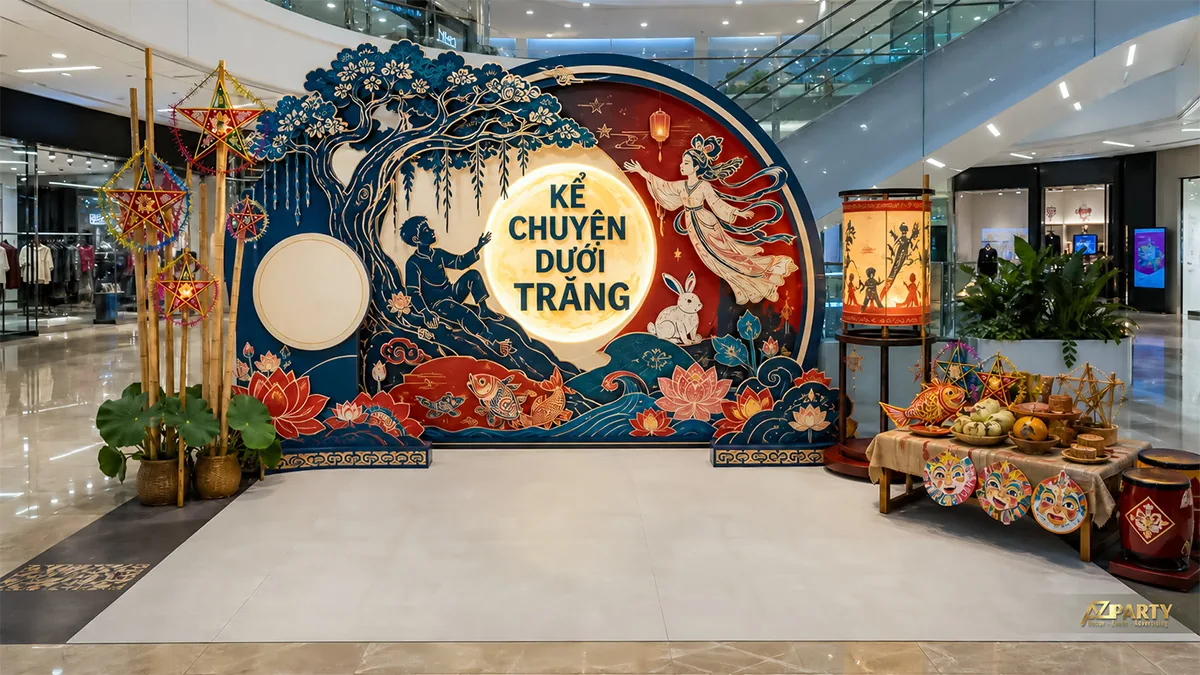 Vách kể chuyện dưới trăng họa tiết dân gian