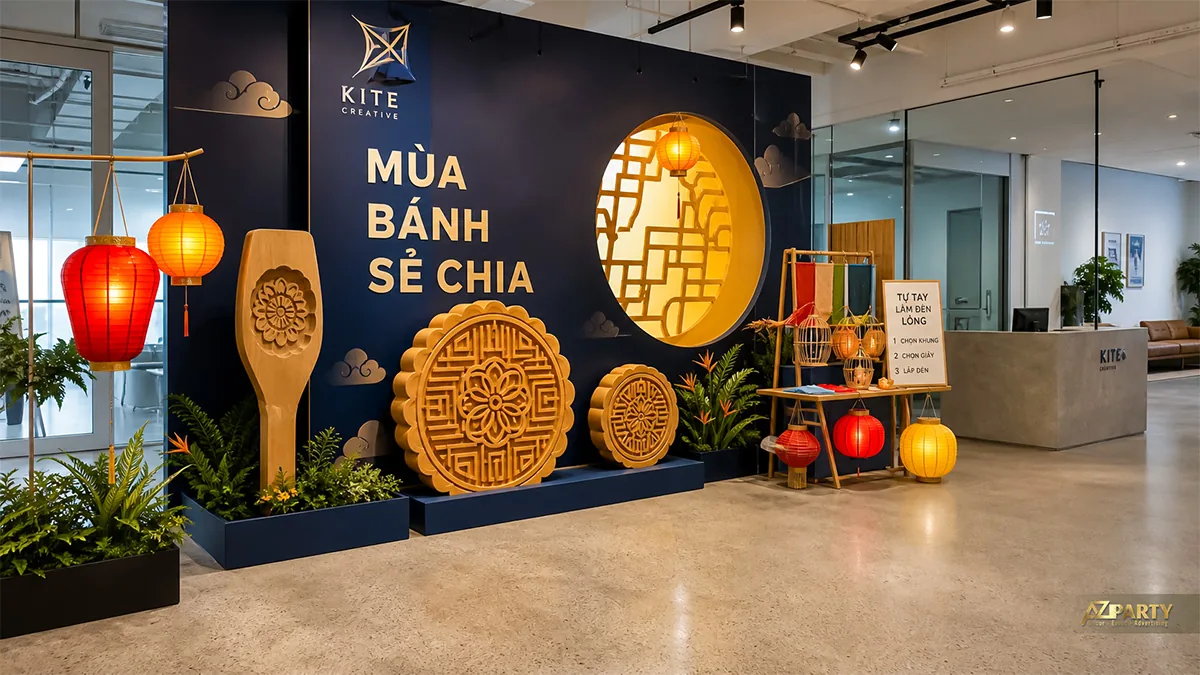Góc bánh Trung Thu xanh navy và cam
