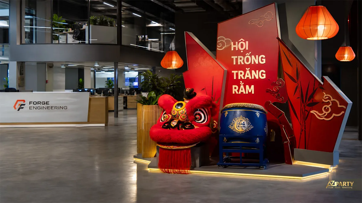 Góc đầu lân và trống hội đỏ đen