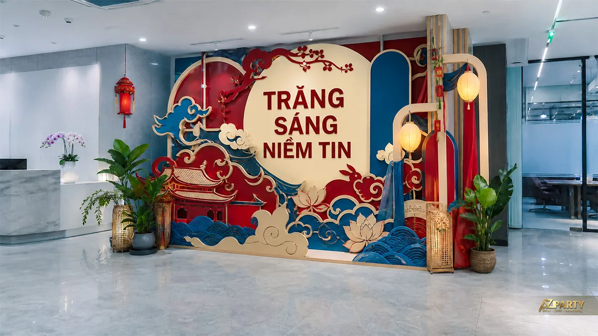 Photobooth sóng đỏ xanh và đèn lồng
