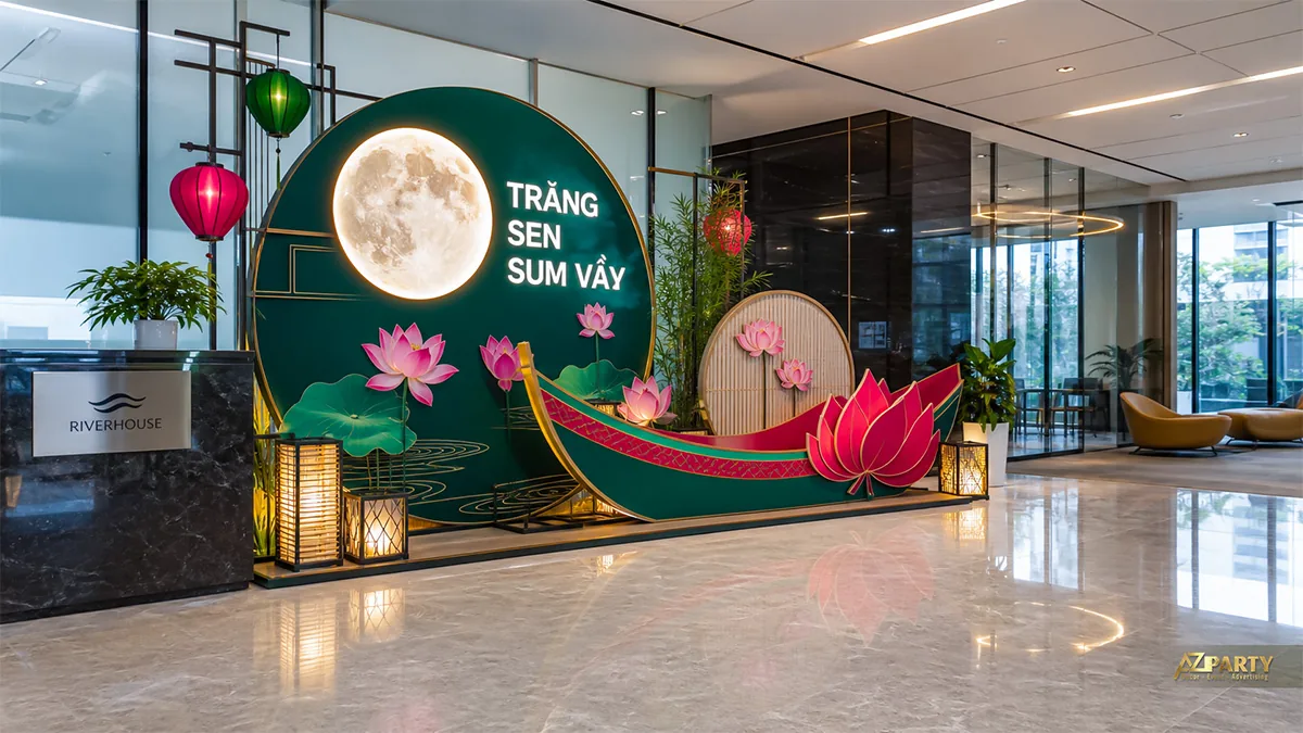 Tiểu cảnh trăng xanh cùng thỏ ngọc và sen