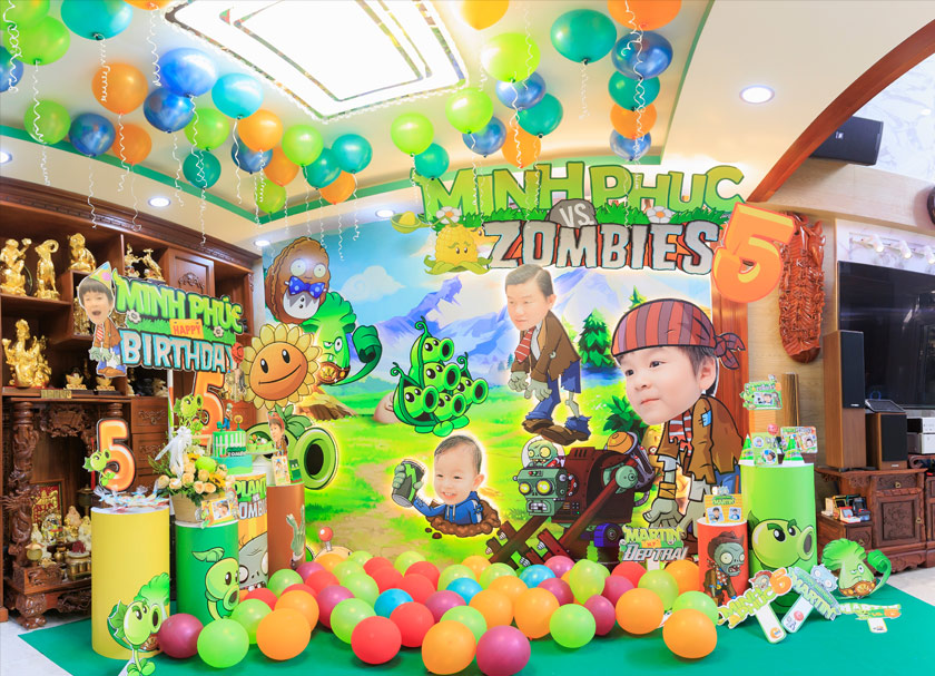 Trang trí sinh nhật bé trai Minh Phúc 5 tuổi – chủ đề Plants and Zoombies