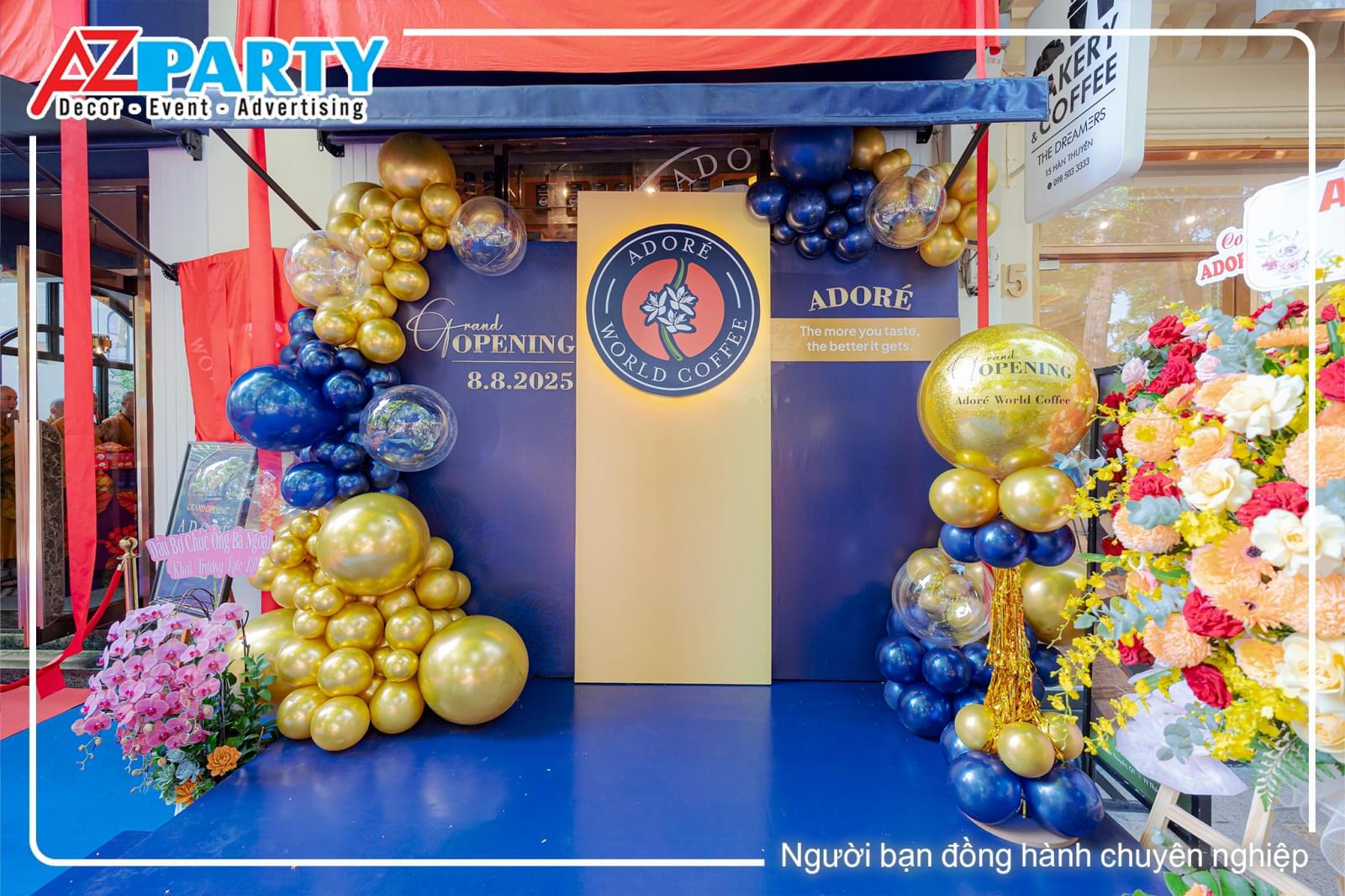 Backdrop khai trương Adore coffee 