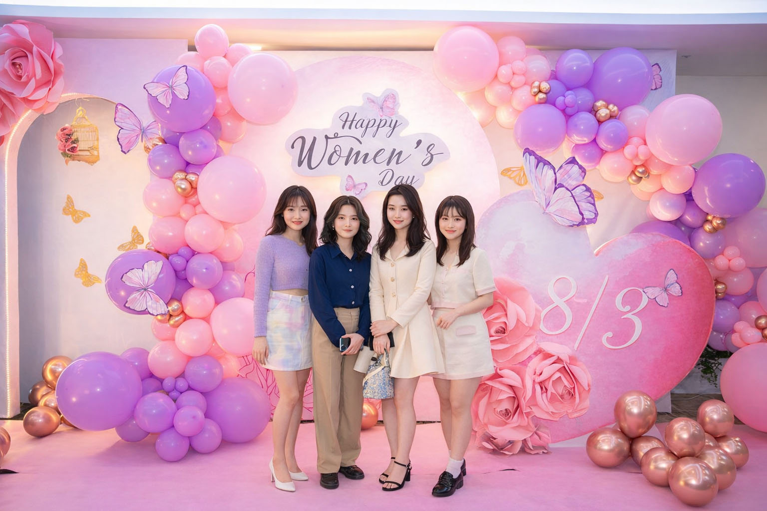 Chị em văn phòng checkin cùng backdrop 8.3 xinh xắn