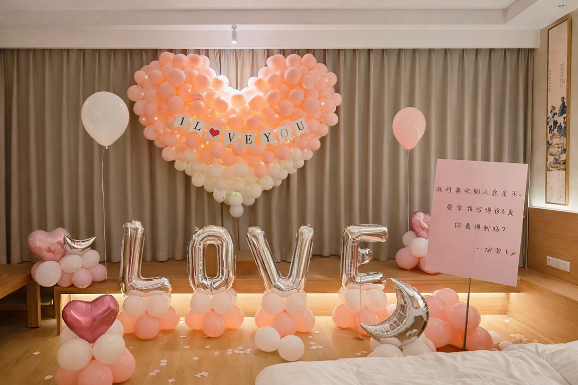 Trang trí Valentine bằng bong bóng tại phòng ngủ 