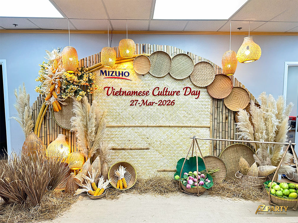 Booth check in sự kiện ngày hội văn hóa Việt Nam của thương hiệu Mizuho, booth sử dụng 100% nguyên liệu từ thiên nhiên