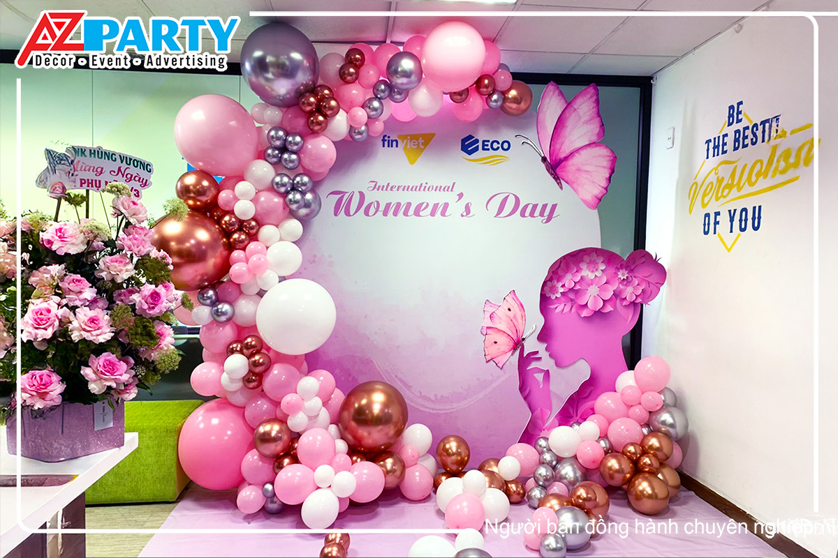 backrop ngày phụ nữ tone màu tím, hình tròn