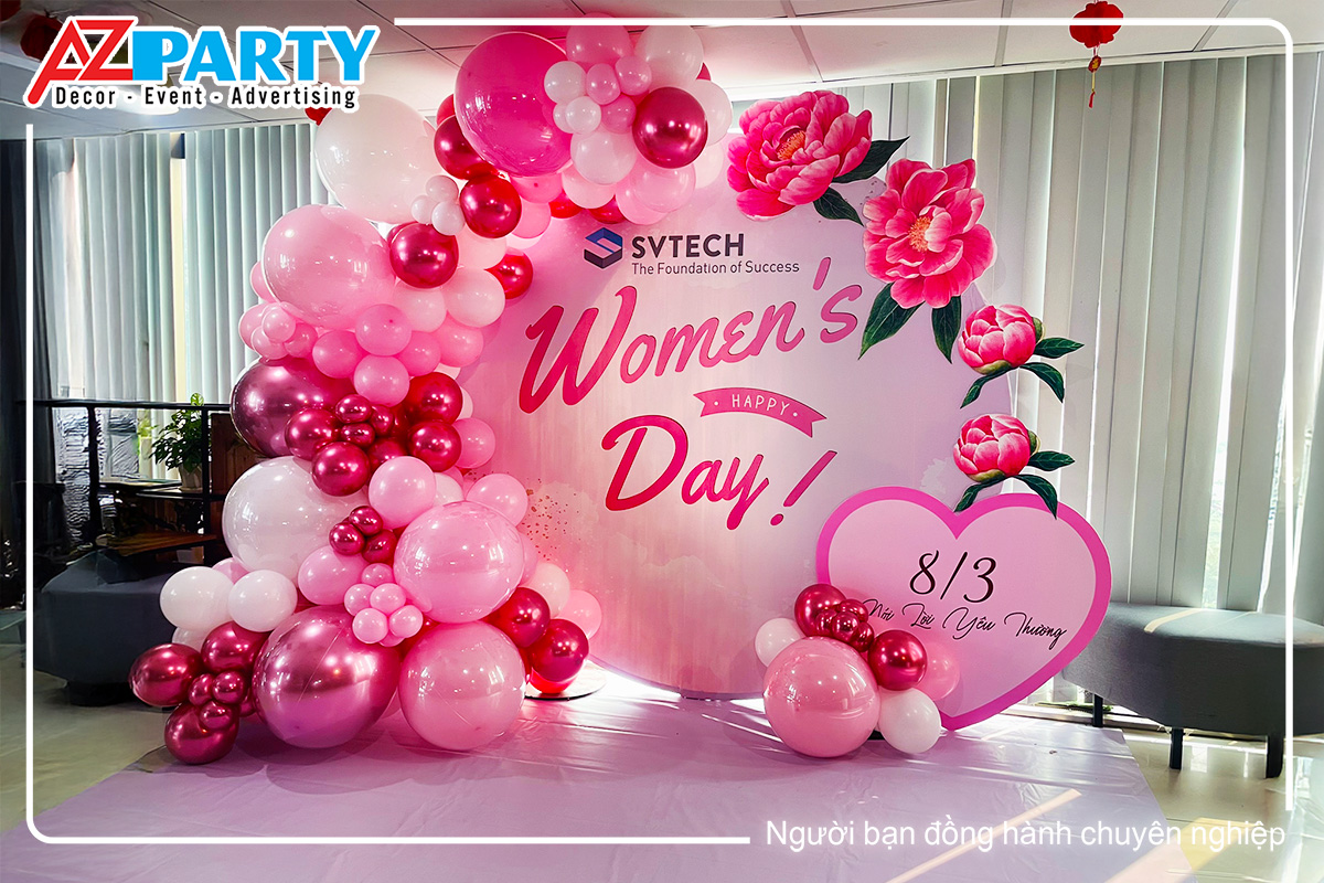 backdrop wonmen's day hình tròn, sử dụng họa tiết hoa hồng