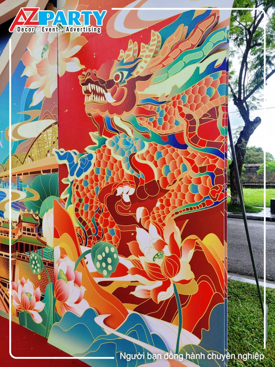Hình rồng và hoa sen trên photo booth