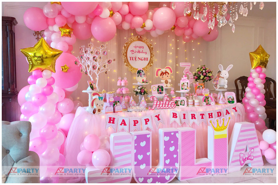 Trang trí sinh nhật màu hồng cho bé gái, trọn gói thiết kế decor ...