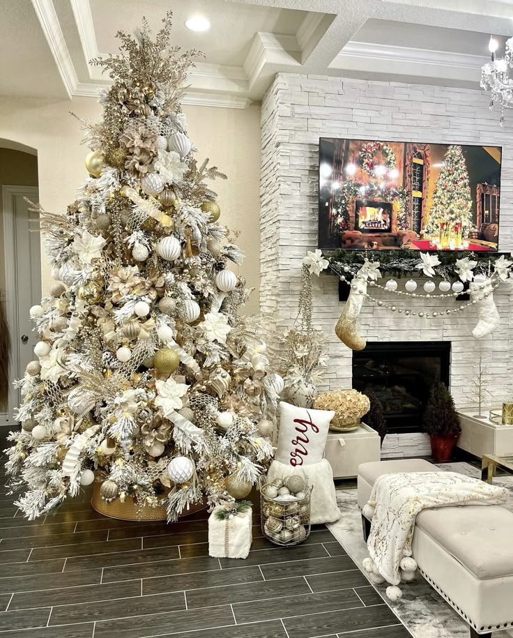 trang trí cây thông noel tone trắng