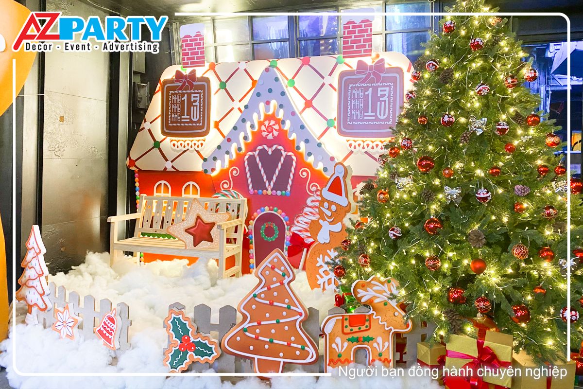 ngôi nhà bánh gừng cùng ngôi thông noel