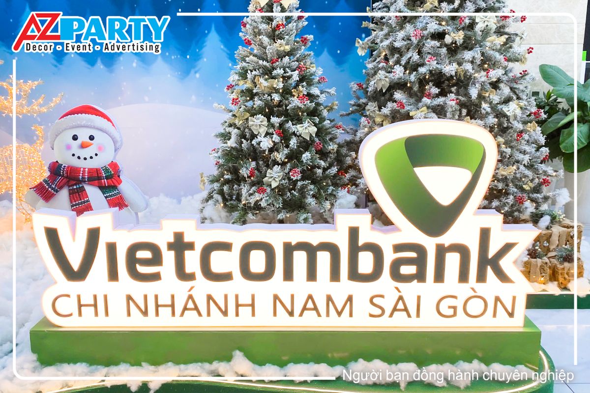 logo vietcombank từ hộp đèn màu vàng