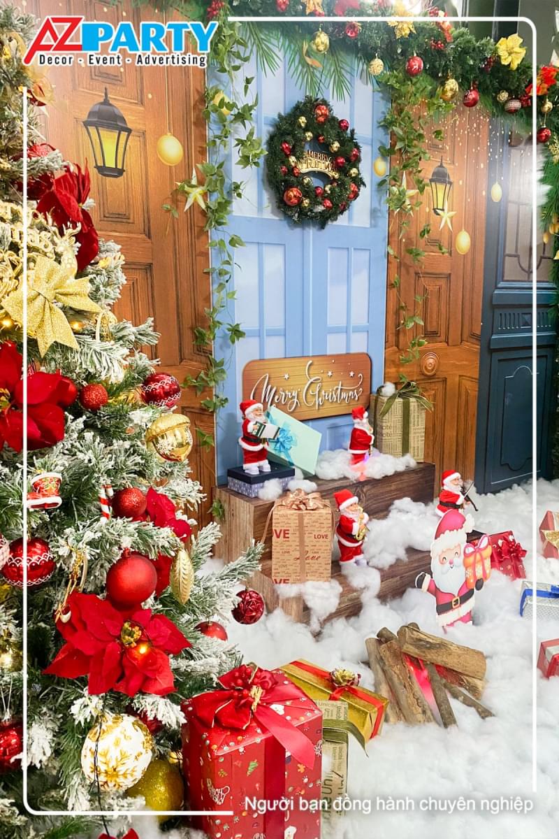 cánh cửa có treo vòng nguyệt quế giáng sinh