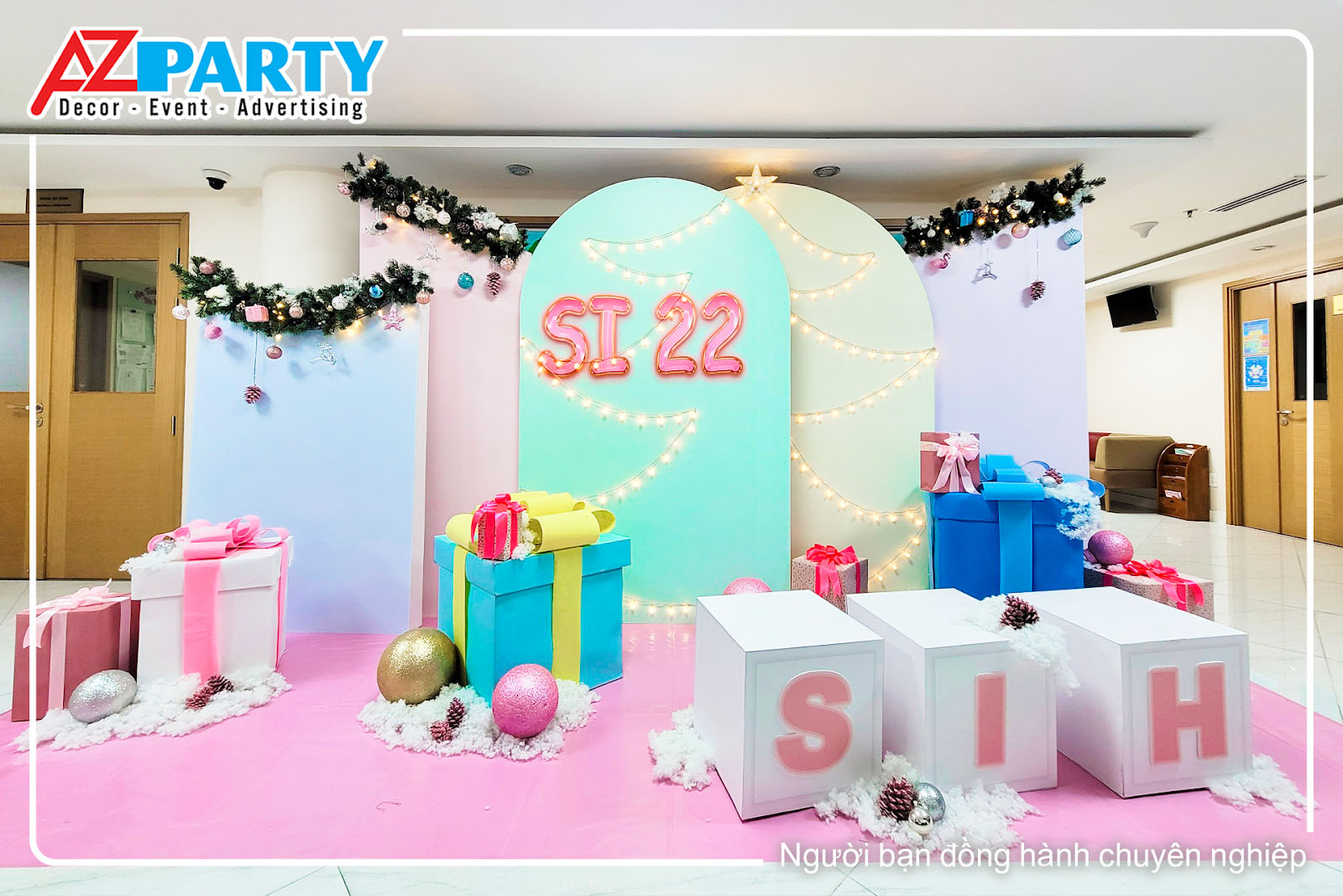 trang trí giáng sinh toen hồng pastel