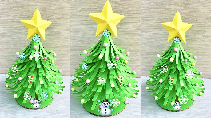 Cây thông noel handmade tự làm bằng giấy 