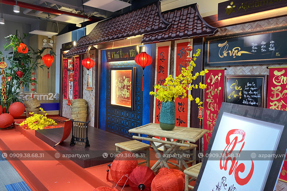 Tiểu cảnh trang trí Tết văn phòng Phố Ông Đồ xưa độc đáo 