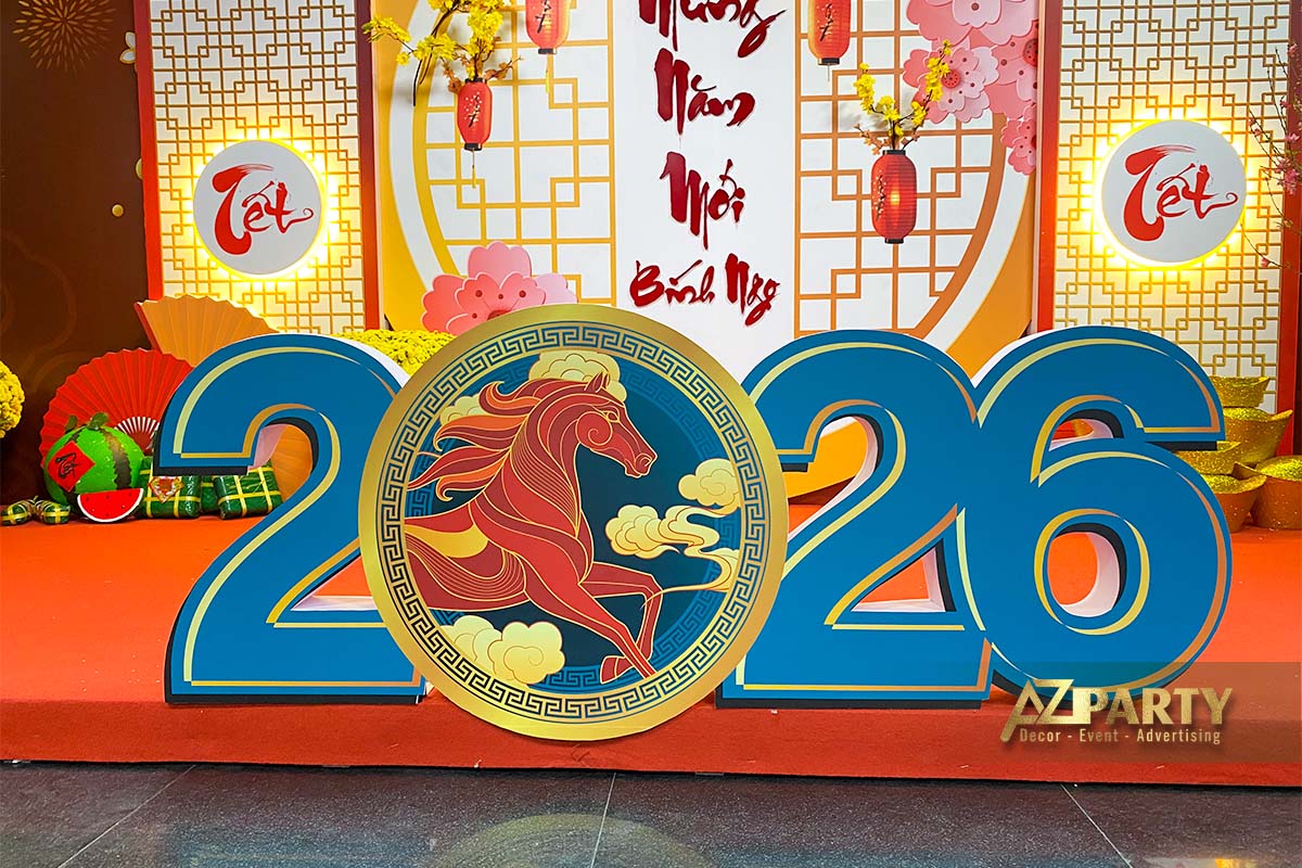 Bộ chữ 2026 nổi bật của tiểu cảnh trang trí Tết văn phòng 