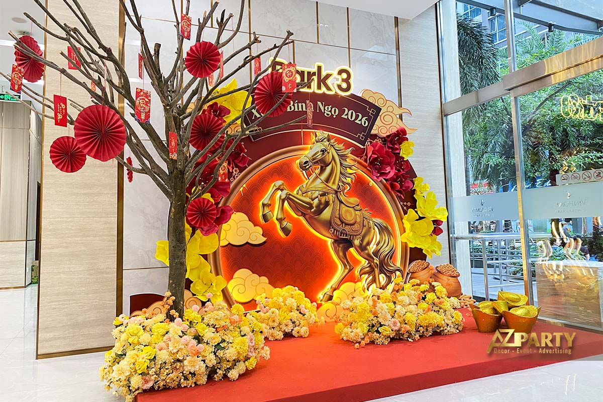 Tiểu cảnh Tết Bính Ngọ 2026 Tài lộc tại sảnh chung cư