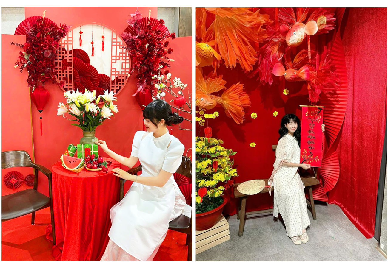 Các nàng thơ chụp ảnh cùng tiểu cảnh tết thanh lịch