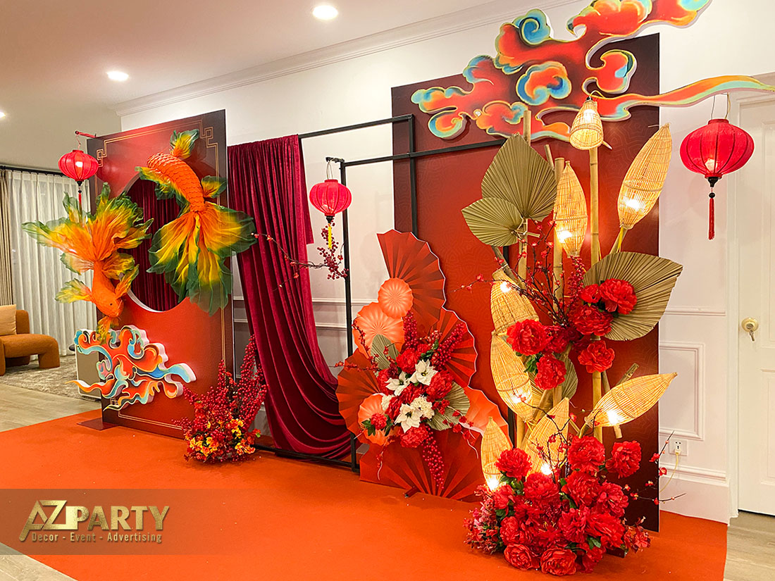 góc chụp nghiêng của tiểu cảnh tết trang trí tại nhà