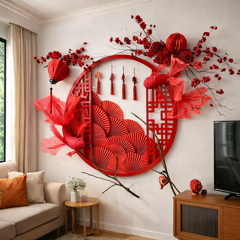 Trang trí Tết lên tường bằng phụ kiện decor 