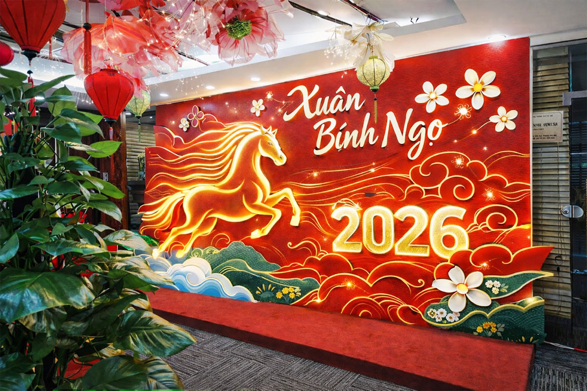 Tiểu cảnh tết tone đỏ rực rỡ sắc xuân