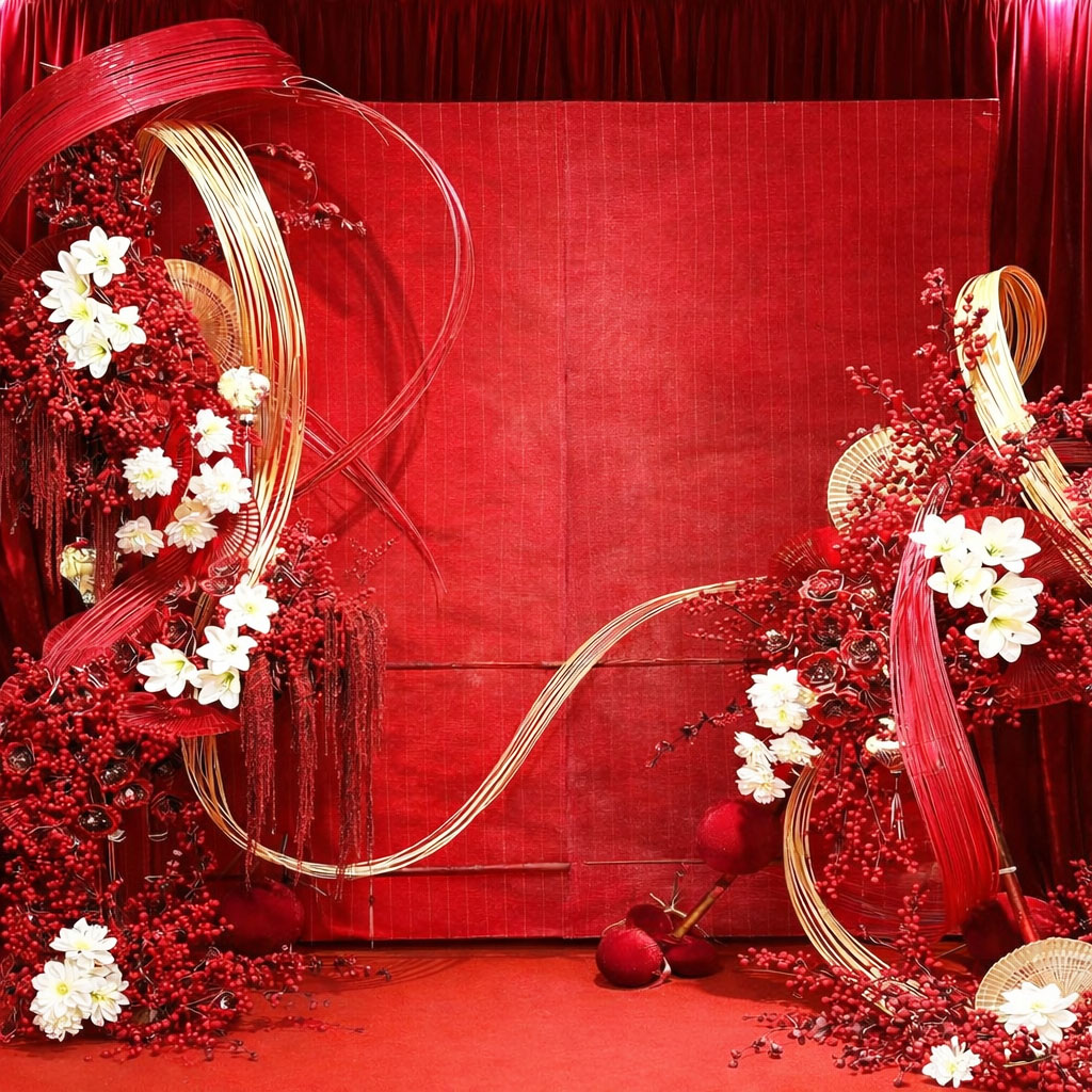 Tiểu cảnh Tết phối phên tre và hoa rực rỡ 