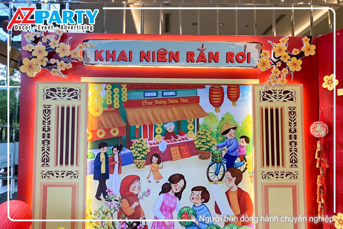 cảnh chợ tết trên backdrop