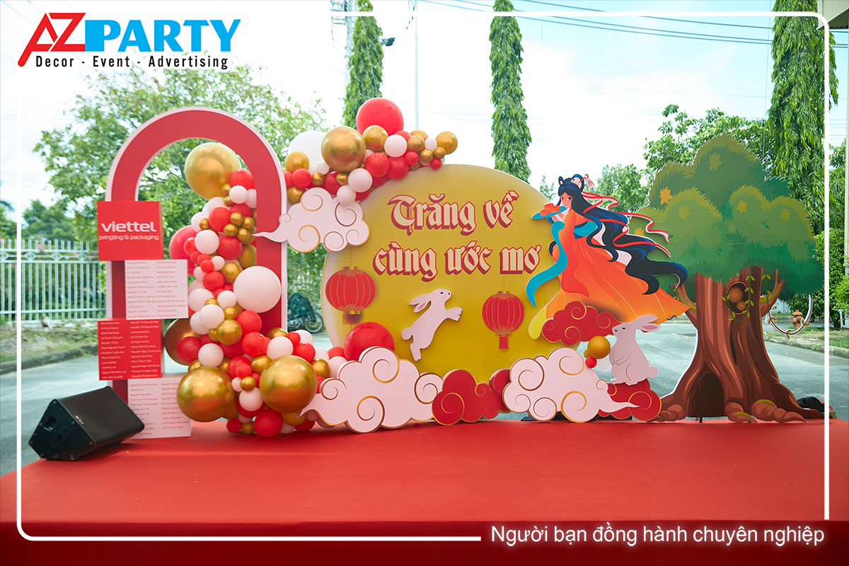 backdrop trung thu với hình ảnh chị Hằng và thỏ trắng trên cung trăng